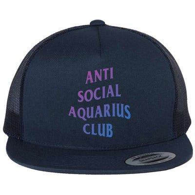 Anti Social Aquarius Club Birth Sign Aquarius Zodiac Cute Gift Flat Bill Trucker Hat