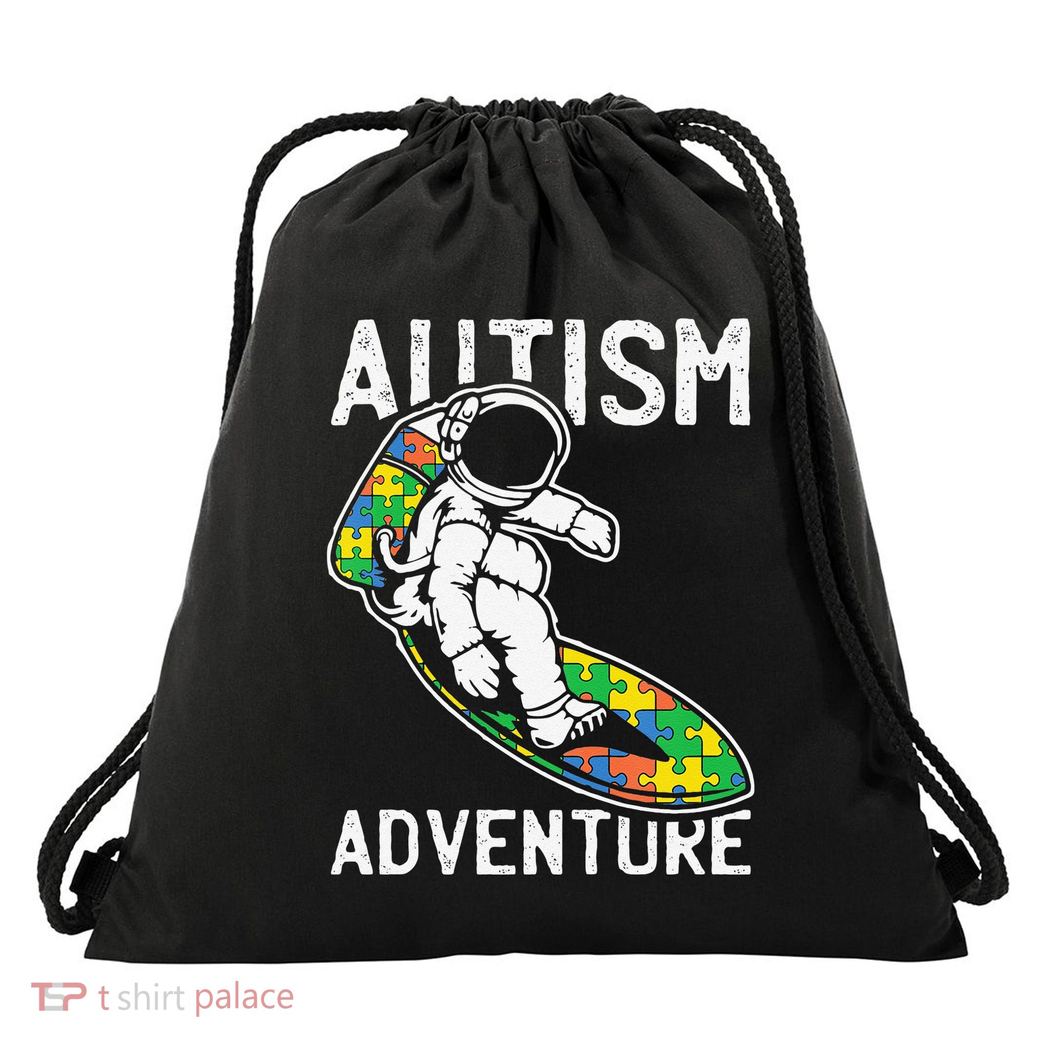 Astronaut Surfing Autism Awareness Gifts For Autistic Drawstring Bag
