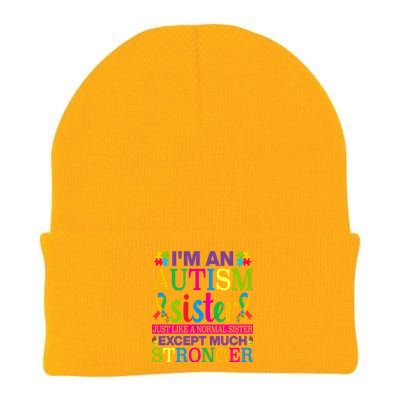 Autism Sister Autism Awareness Autism Ribbon Puzzle Pieces Colorful Typography Knit Cap Winter Beanie