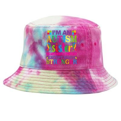 Autism Sister Autism Awareness Autism Ribbon Puzzle Pieces Colorful Typography Tie-Dyed Bucket Hat