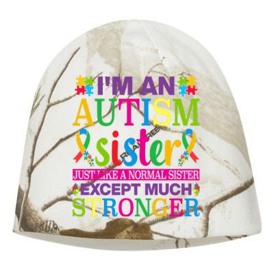 Autism Sister Autism Awareness Autism Ribbon Puzzle Pieces Colorful Typography Kati - Camo Knit Beanie