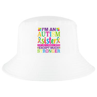 Autism Sister Autism Awareness Autism Ribbon Puzzle Pieces Colorful Typography Cool Comfort Performance Bucket Hat