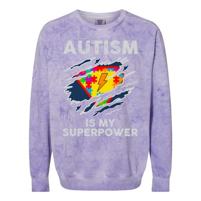 Autism Superpower Autism Awareness Day Gift Colorblast Crewneck Sweatshirt