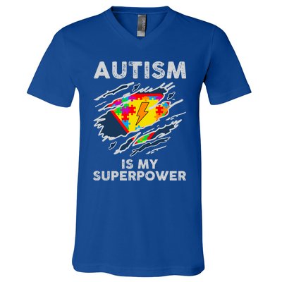 Autism Superpower Autism Awareness Day Gift V-Neck T-Shirt