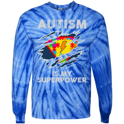 Autism Superpower Autism Awareness Day Gift Tie-Dye Long Sleeve Shirt