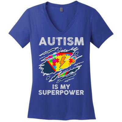 Autism Superpower Autism Awareness Day Gift Women's V-Neck T-Shirt