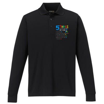 Autistic Son Autism Awareness Support For Mom Dad Parents Performance Long Sleeve Polo