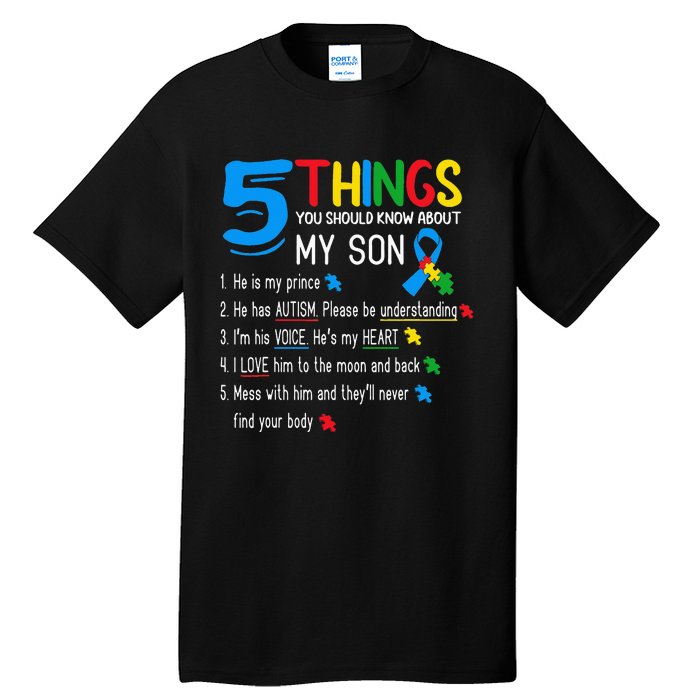 Autistic Son Autism Awareness Support For Mom Dad Parents Tall T-Shirt