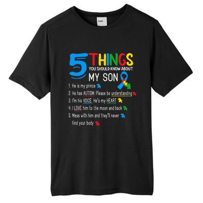 Autistic Son Autism Awareness Support For Mom Dad Parents Tall Fusion ChromaSoft Performance T-Shirt