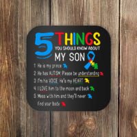 Autistic Son Autism Awareness Support For Mom Dad Parents Coaster