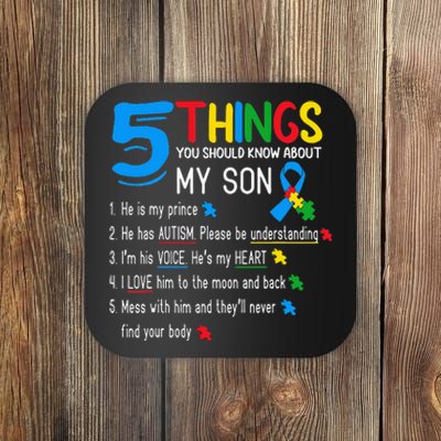 Autistic Son Autism Awareness Support For Mom Dad Parents Coaster