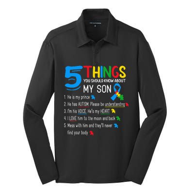 Autistic Son Autism Awareness Support For Mom Dad Parents Silk Touch Performance Long Sleeve Polo