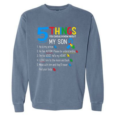 Autistic Son Autism Awareness Support For Mom Dad Parents Garment-Dyed Sweatshirt