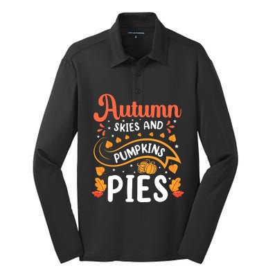 Autumn Skies And Pumpkin Pies Seasonal Graphic Silk Touch Performance Long Sleeve Polo