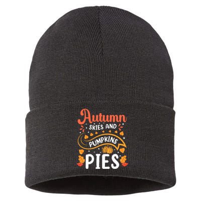 Autumn Skies And Pumpkin Pies Seasonal Graphic Sustainable Knit Beanie