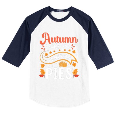 Autumn Skies And Pumpkin Pies Seasonal Graphic Baseball Sleeve Shirt