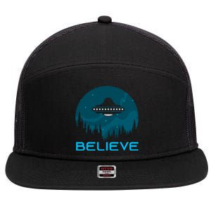 Alien Spaceship Believe Ufo Day Great Gift 7 Panel Mesh Trucker Snapback Hat