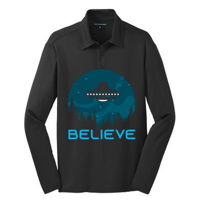 Alien Spaceship Believe Ufo Day Great Gift Silk Touch Performance Long Sleeve Polo