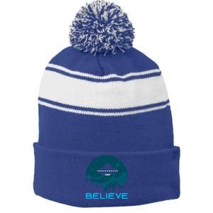 Alien Spaceship Believe Ufo Day Great Gift Stripe Pom Pom Beanie