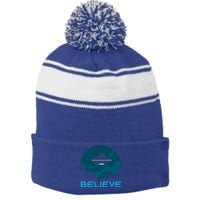 Alien Spaceship Believe Ufo Day Great Gift Stripe Pom Pom Beanie