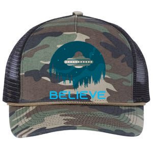 Alien Spaceship Believe Ufo Day Great Gift Retro Rope Trucker Hat Cap