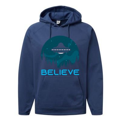 Alien Spaceship Believe Ufo Day Great Gift Performance Fleece Hoodie