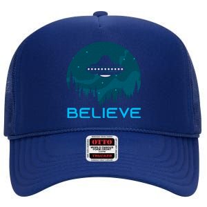 Alien Spaceship Believe Ufo Day Great Gift High Crown Mesh Back Trucker Hat