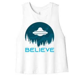 Alien Spaceship Believe Ufo Day Great Gift Women's Racerback Cropped Tank