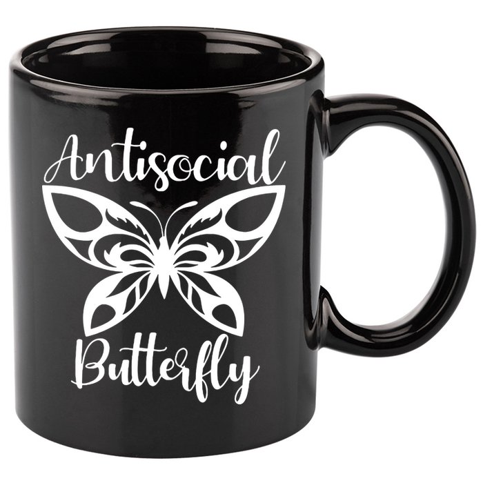 Anti Social Butterfly 11oz C Handle Ceramic Mug
