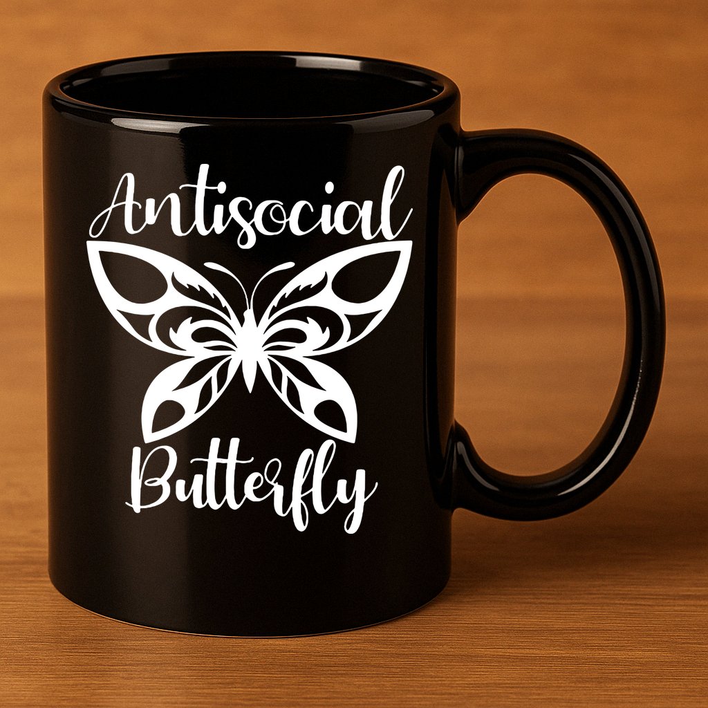 Anti Social Butterfly 11oz C Handle Ceramic Mug