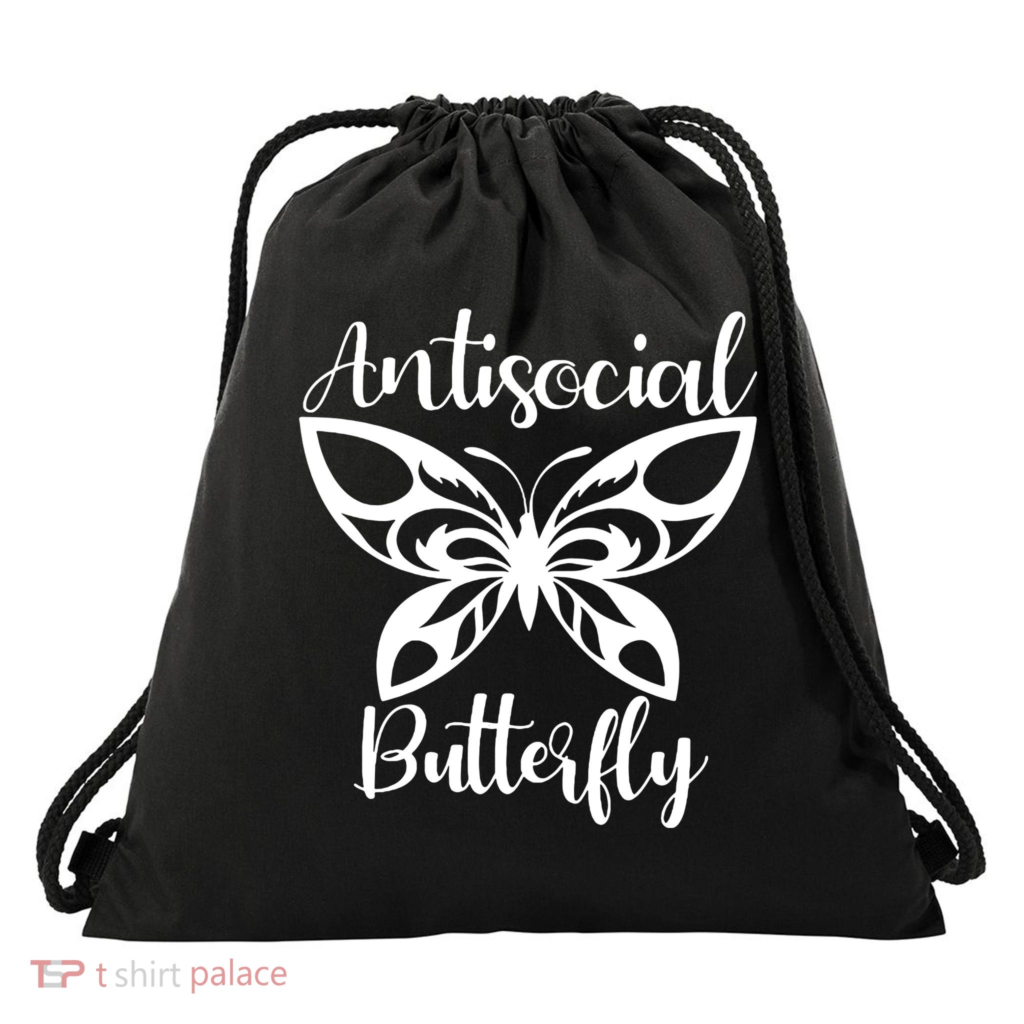 Anti Social Butterfly Drawstring Bag