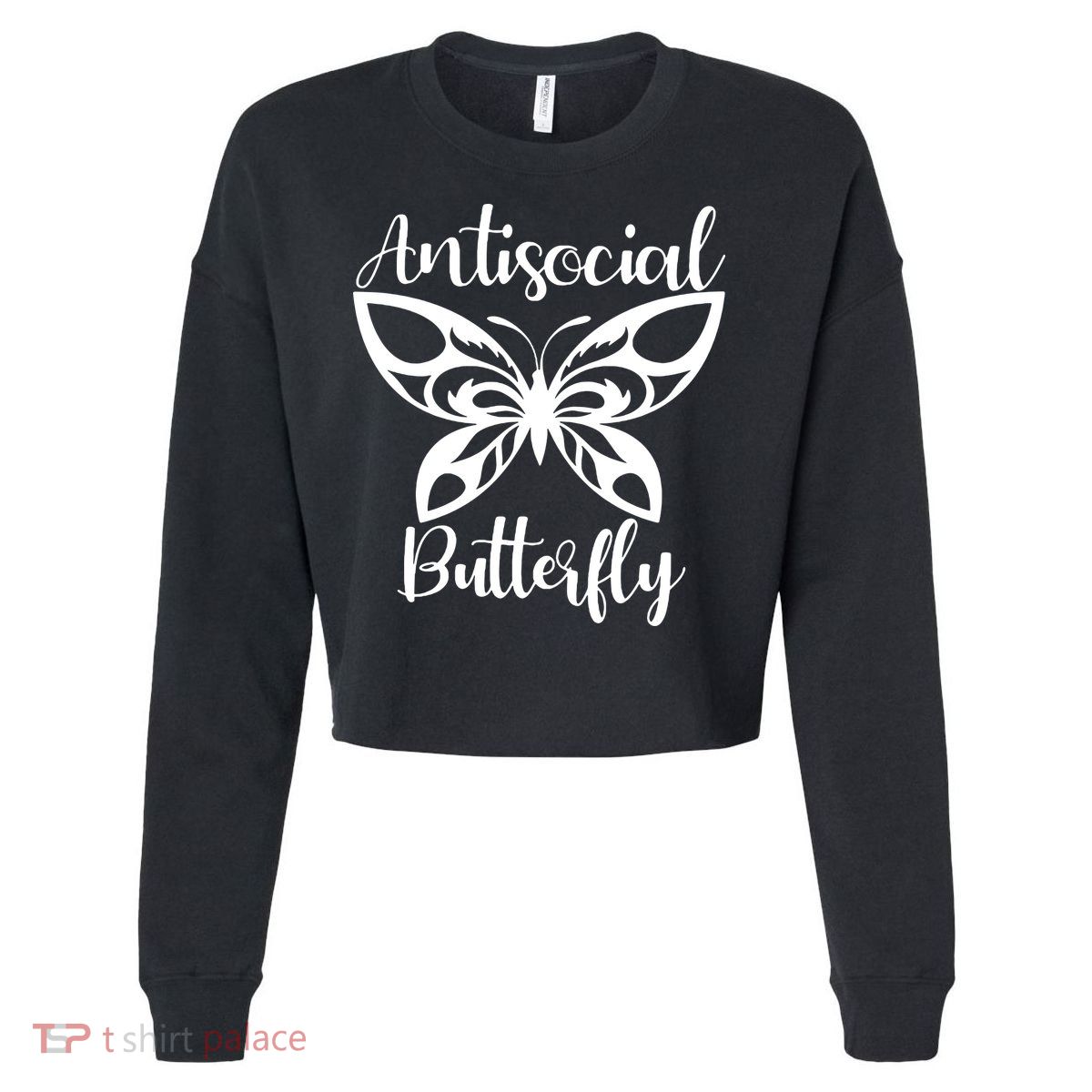 Anti Social Butterfly Cropped Pullover Crew