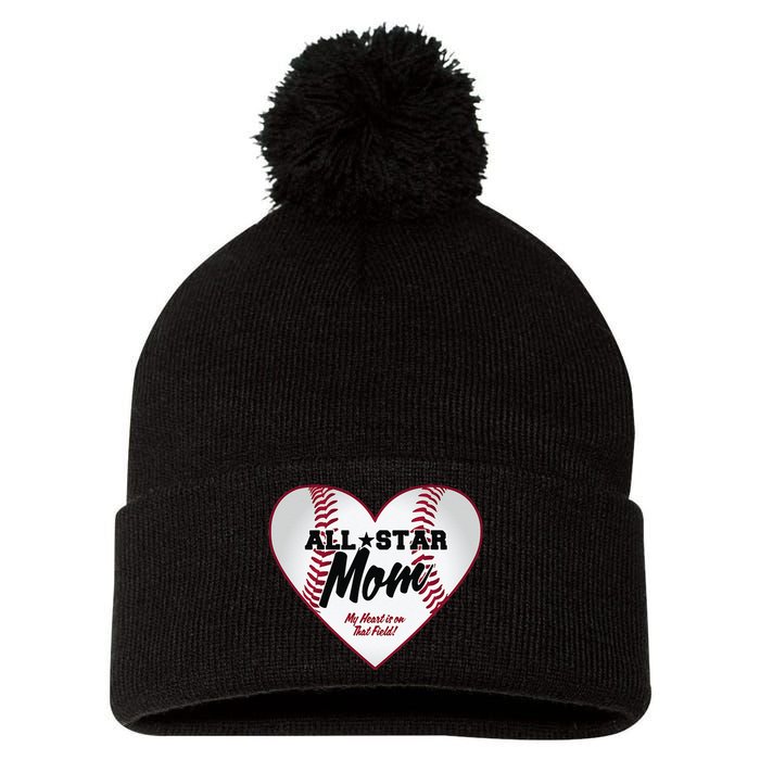 All Star Baseball Mom Pom Pom 12in Knit Beanie