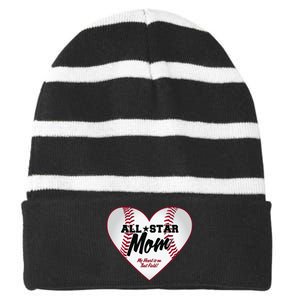 All Star Baseball Mom Striped Beanie with Solid Band