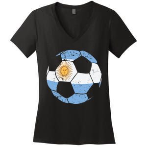 Argentina Soccer Ball Flag Jersey Argentinian Football Women's V-Neck T-Shirt