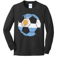 Argentina Soccer Ball Flag Jersey Argentinian Football Kids Long Sleeve Shirt