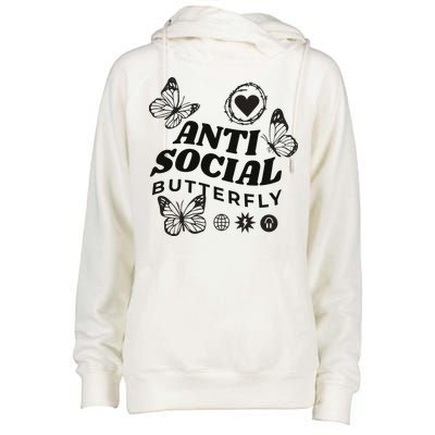 Anti Social Butterfly Retro Womens Funnel Neck Pullover Hood
