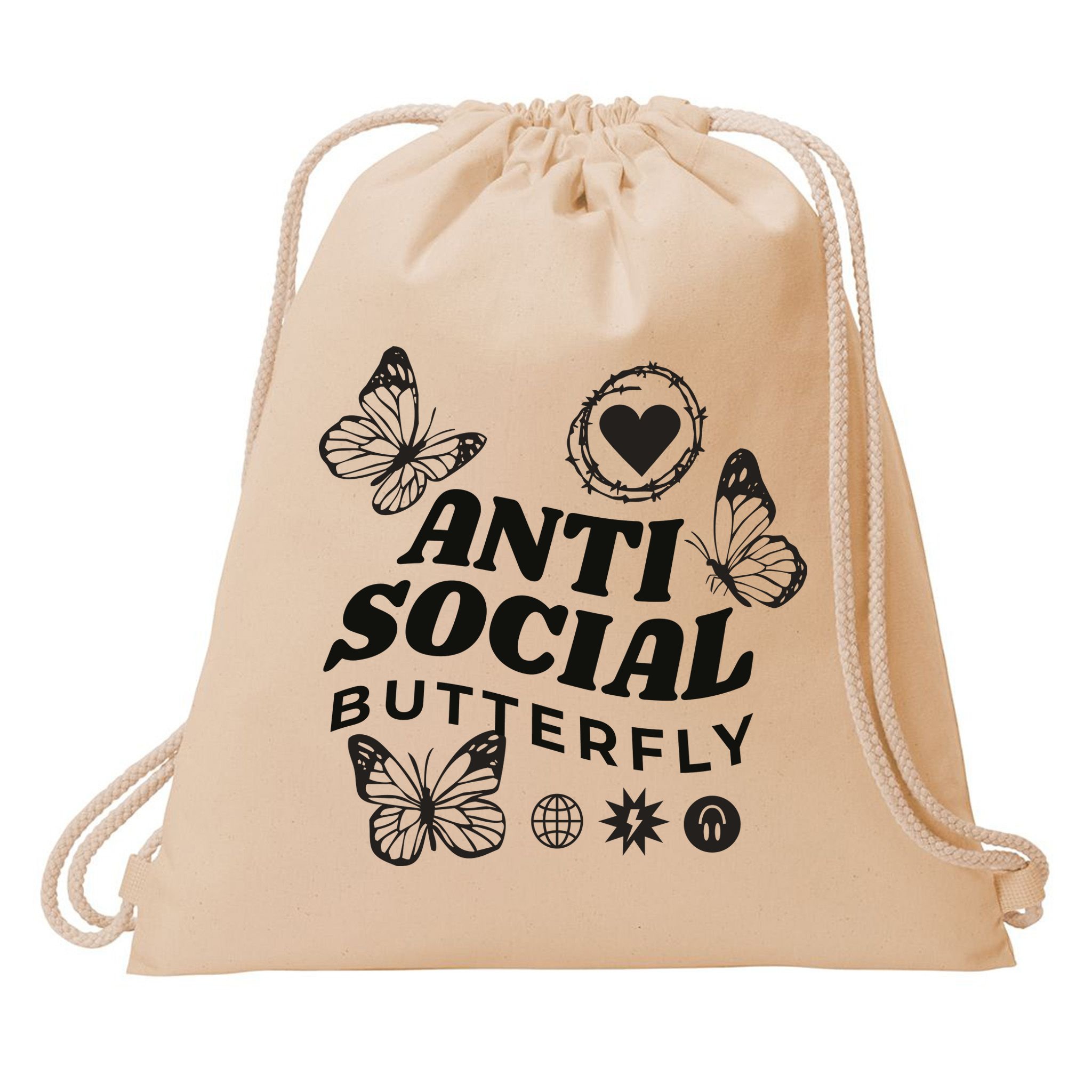 Anti Social Butterfly Retro Drawstring Bag