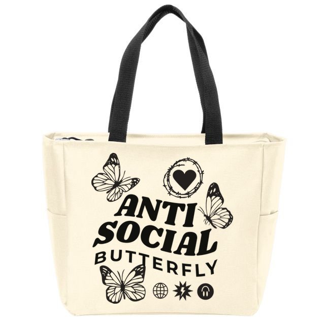 Anti Social Butterfly Retro Zip Tote Bag