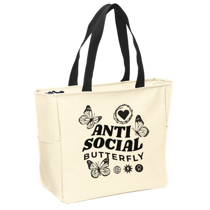 Anti Social Butterfly Retro Zip Tote Bag