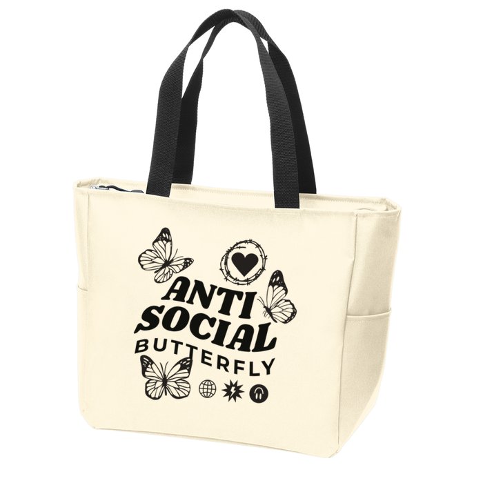 Anti Social Butterfly Retro Zip Tote Bag