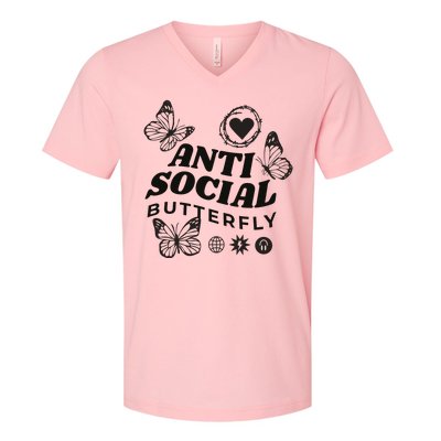 Anti Social Butterfly Retro V-Neck T-Shirt