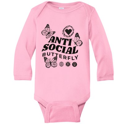 Anti Social Butterfly Retro Baby Long Sleeve Bodysuit