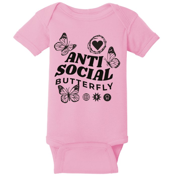 Anti Social Butterfly Retro Baby Bodysuit