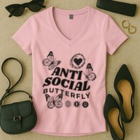 Anti Social Butterfly Retro Women's V-Neck T-Shirt