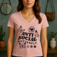 Anti Social Butterfly Retro Women's V-Neck T-Shirt