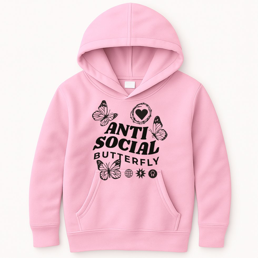 Anti Social Butterfly Retro Kids Hoodie
