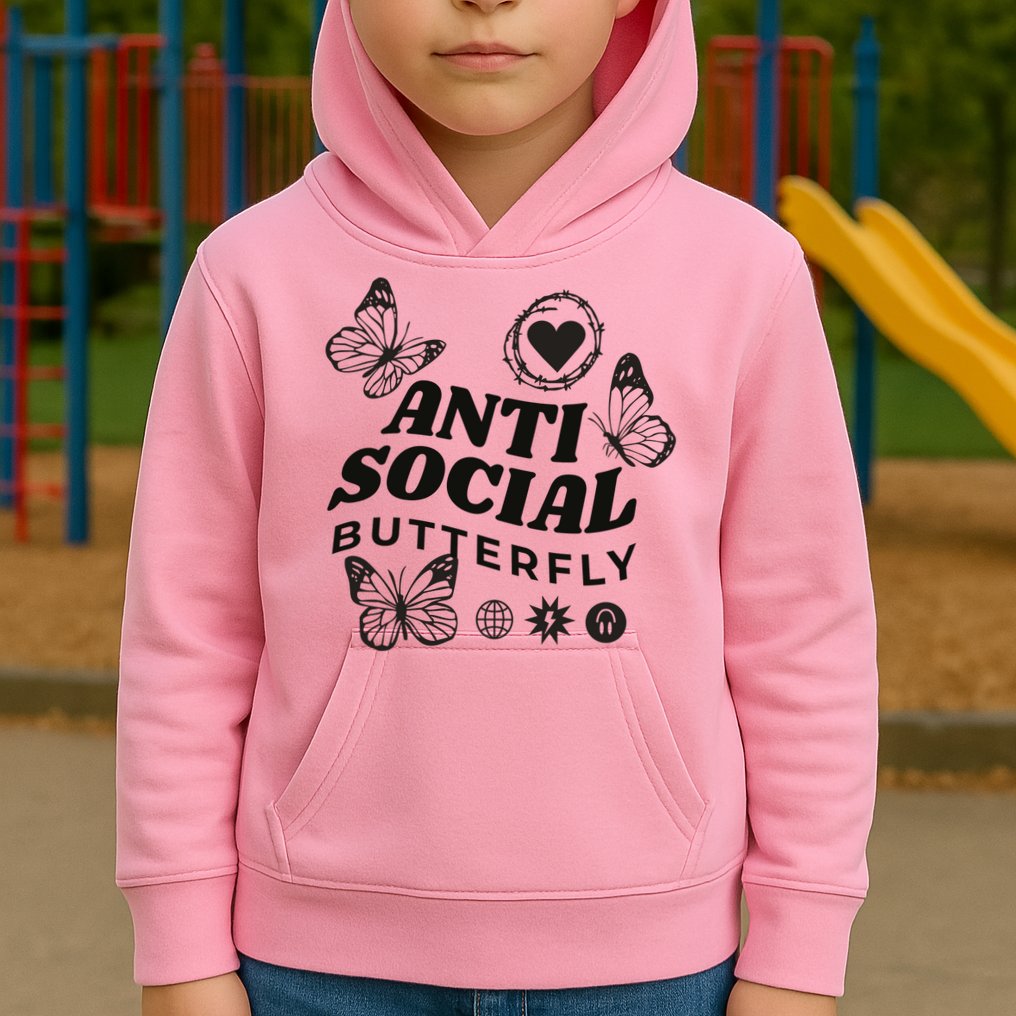 Anti Social Butterfly Retro Kids Hoodie