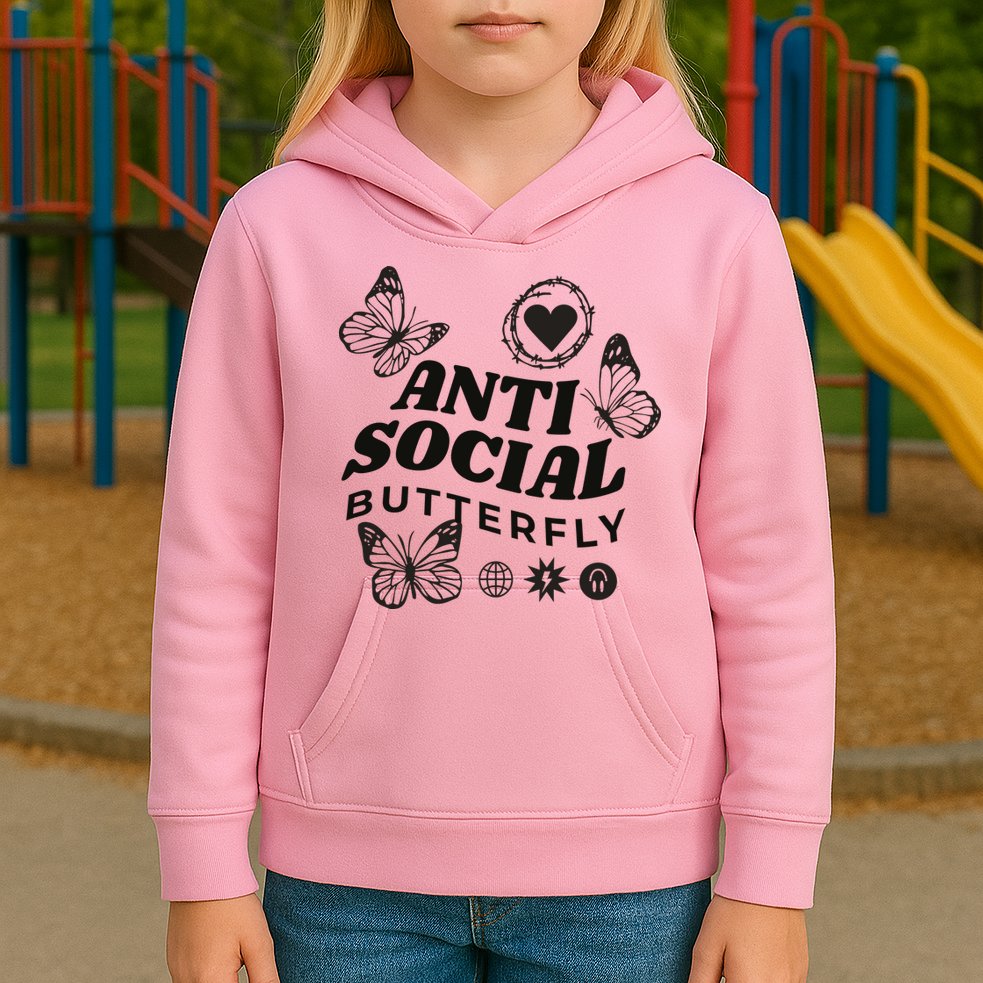 Anti Social Butterfly Retro Kids Hoodie