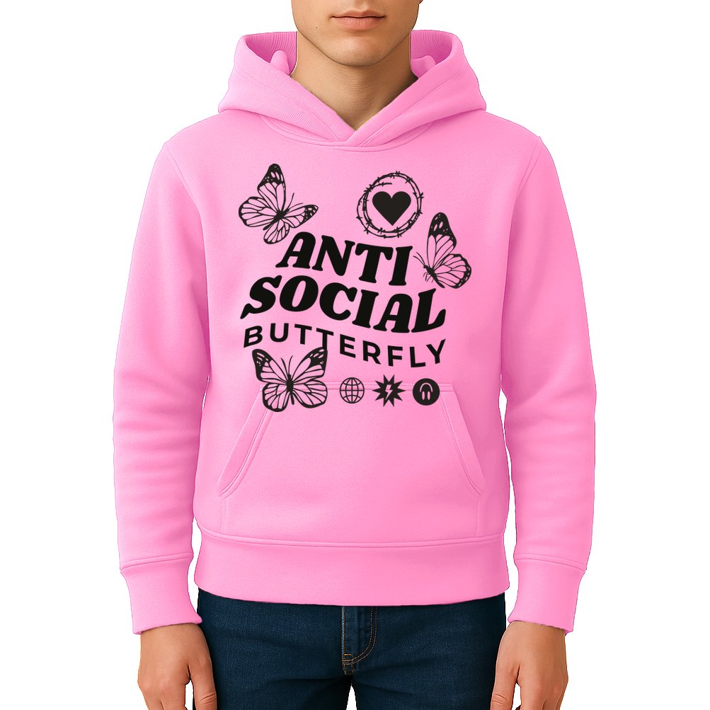 Anti Social Butterfly Retro Kids Hoodie